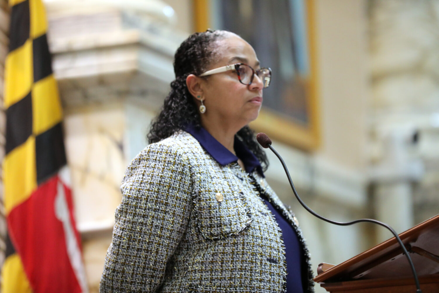 Maryland House Speaker Joseline Peña-Melnyk, a Democrat, presides over a debate on Monday, Feb. 2,...