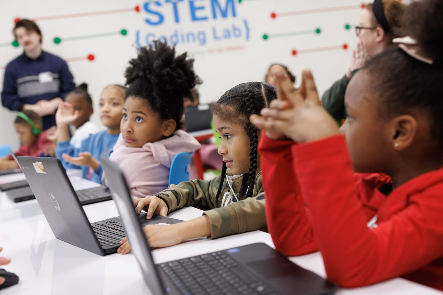 Students learn to code at the STEM Coding Lab at Clairton Education Center in Clairton, Pa., on Thu...