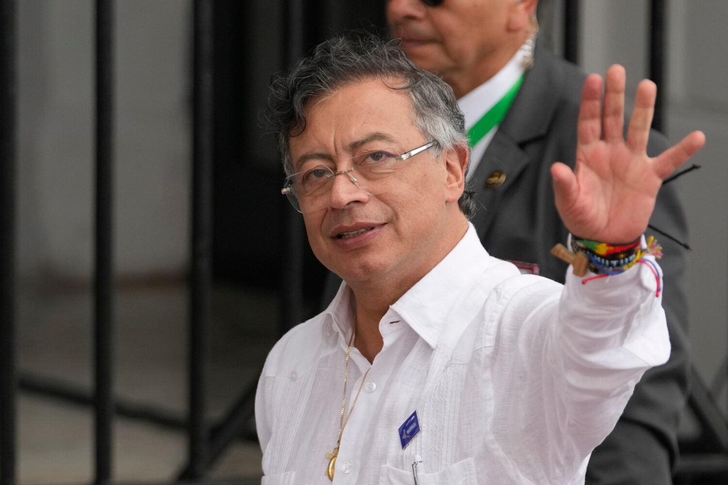 FILE - Colombian President Gustavo Petro arrives at the presidential palace in Panama City, Jan. 28...