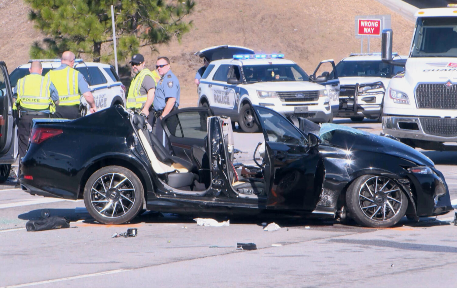 This image taken from video provided by WTOC-TV shows law enforcement responding to the scene of a ...
