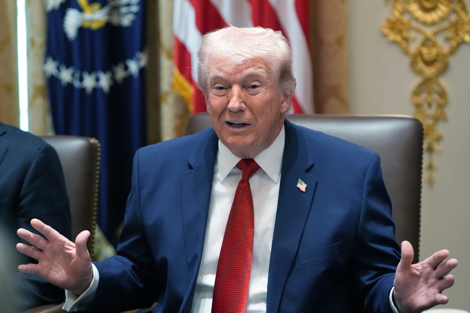President Donald Trump speaks during a Cabinet meeting at the White House, Thursday, March 26, 2026...