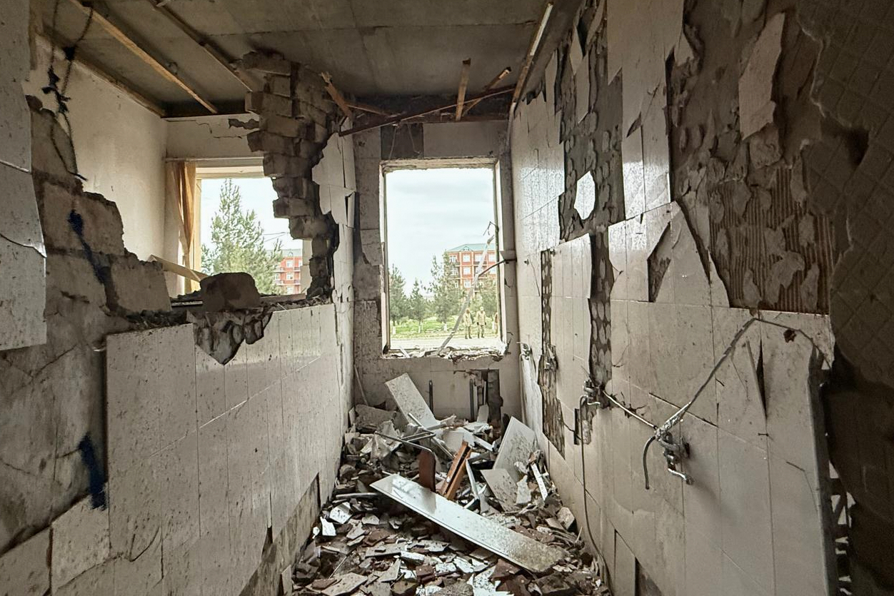 This image shows damages of a school in Julfa following, what Azerbaijan's Foreign Ministry says wa...