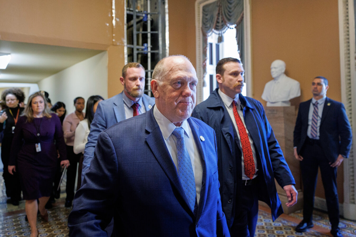White House border czar Tom Homan exits a closed-door meeting with members of the U.S. Senate on Ca...