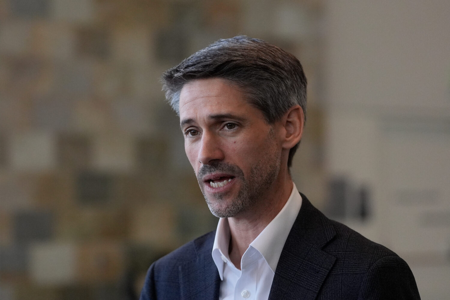 California gubernatorial candidate Matt Mahan speaks while being interviewed at the 2026 California...