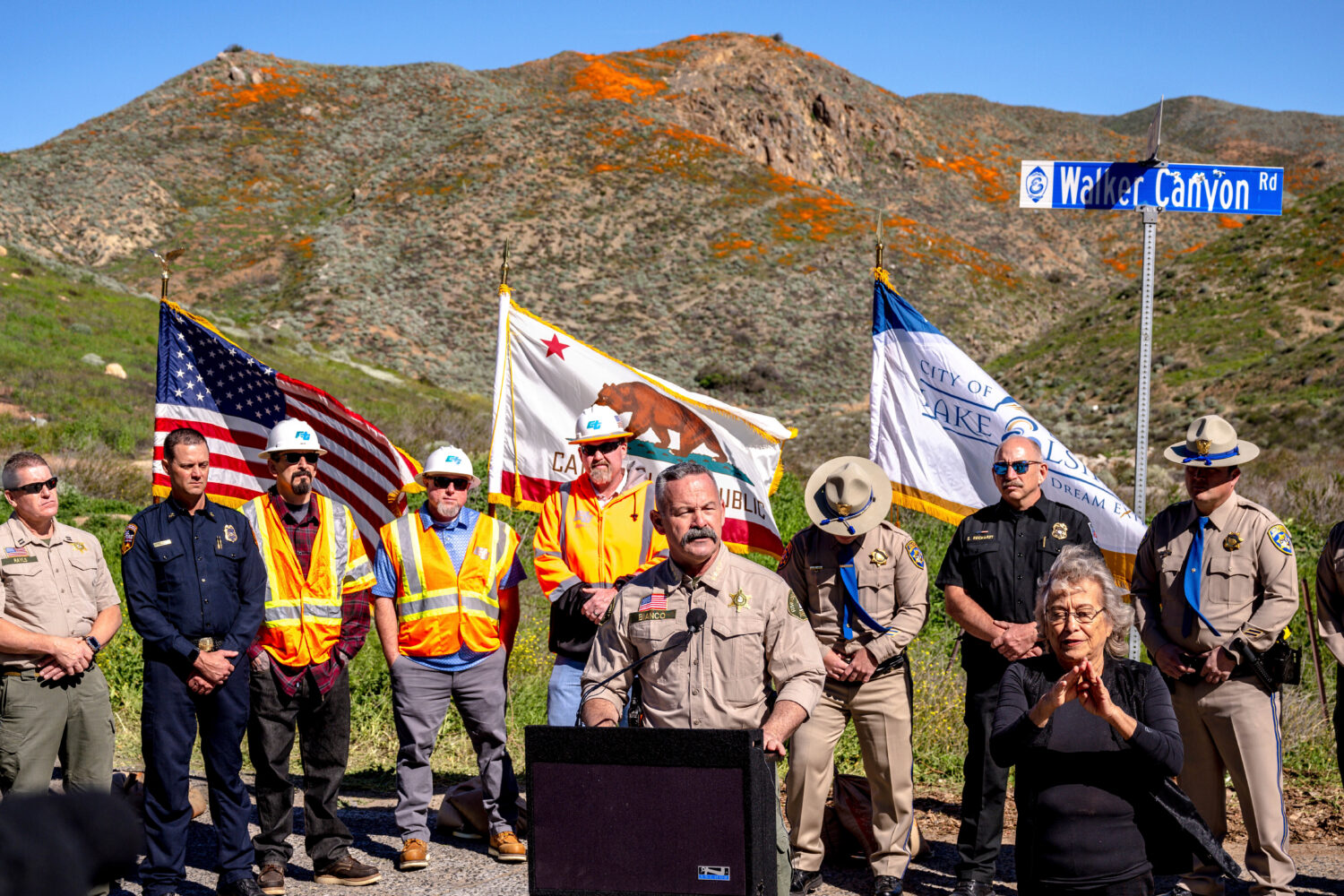 FILE - Riverside County Sheriff Chad Bianco speaks at a news conference in Lake Elsinore, Calif., F...
