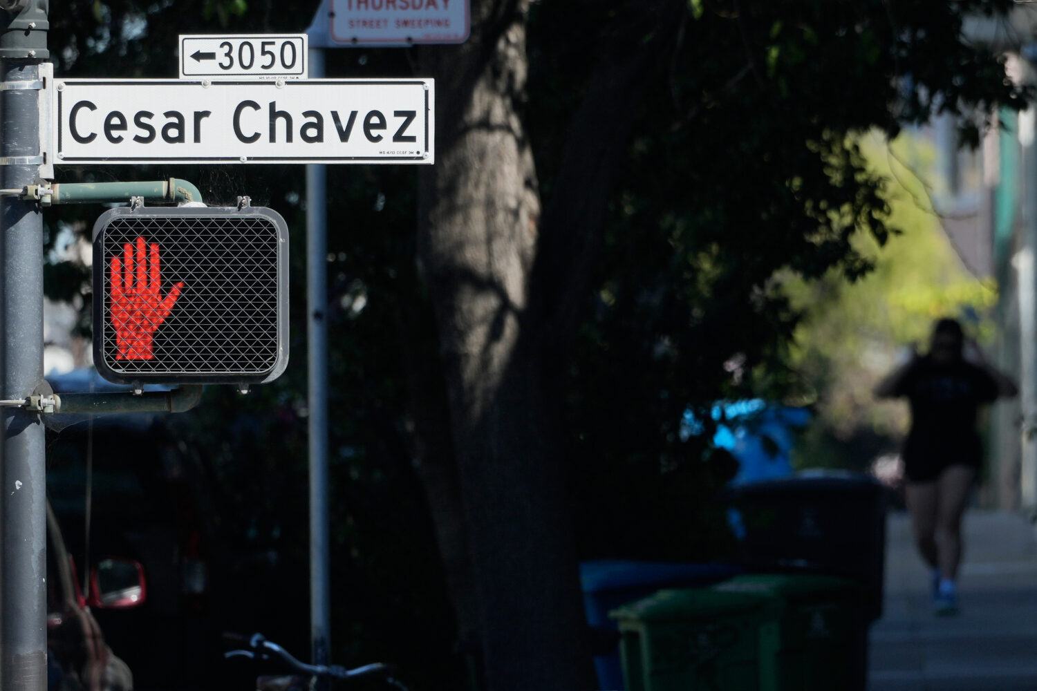 A César Chavez Street sign is shown in San Francisco, Wednesday, March 18, 2026. (AP Photo/Jeff Ch...