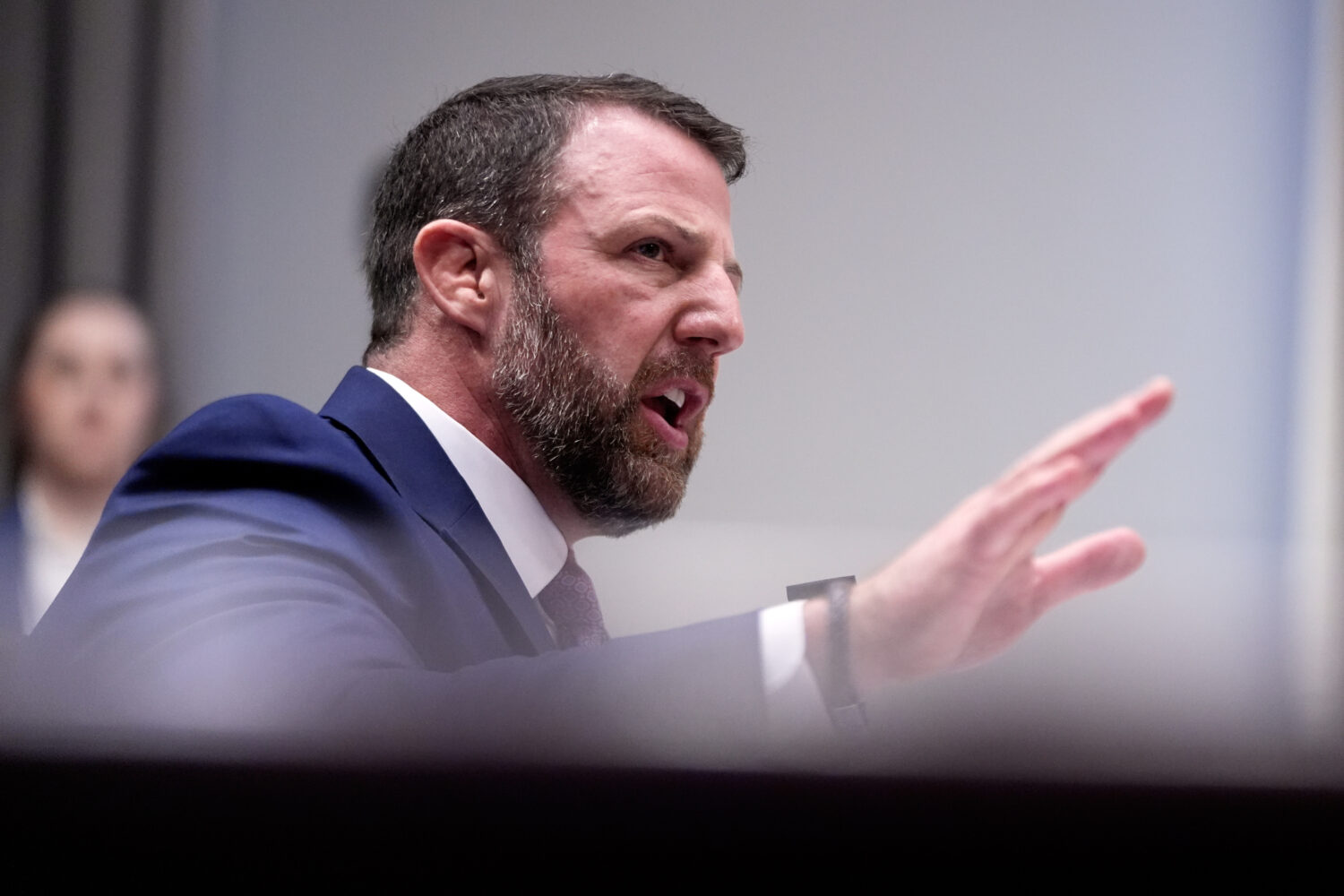 Sen. Markwayne Mullin, R-Okla., President Donald Trump's pick for Homeland Security secretary, test...