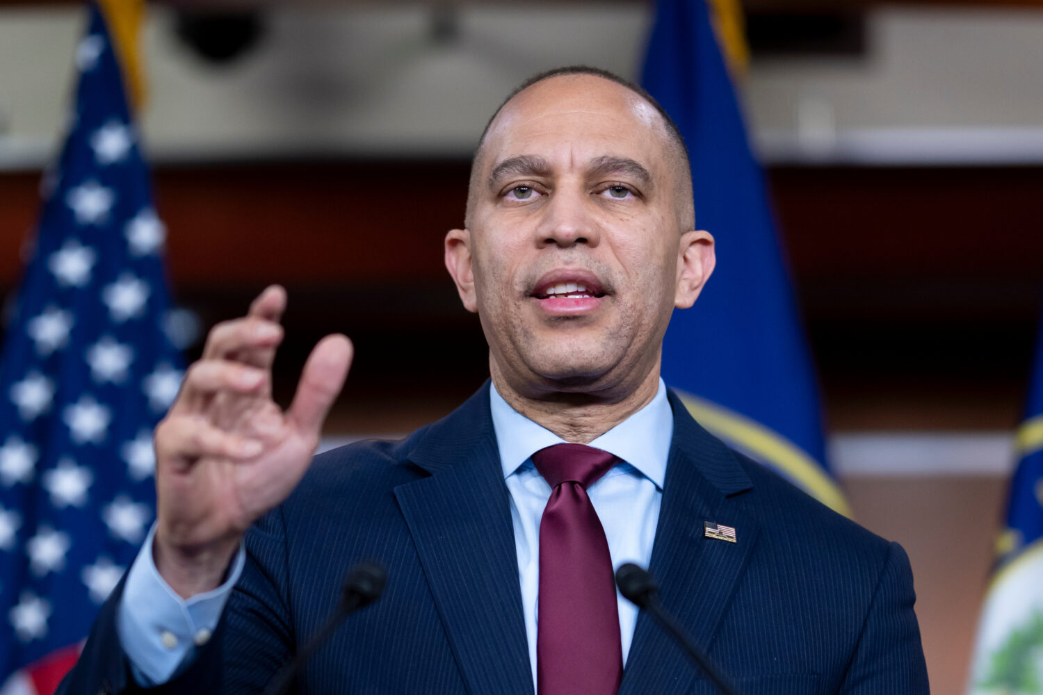House Minority Leader Hakeem Jeffries, D-N.Y., speaks during a news conference at the Capitol in Wa...