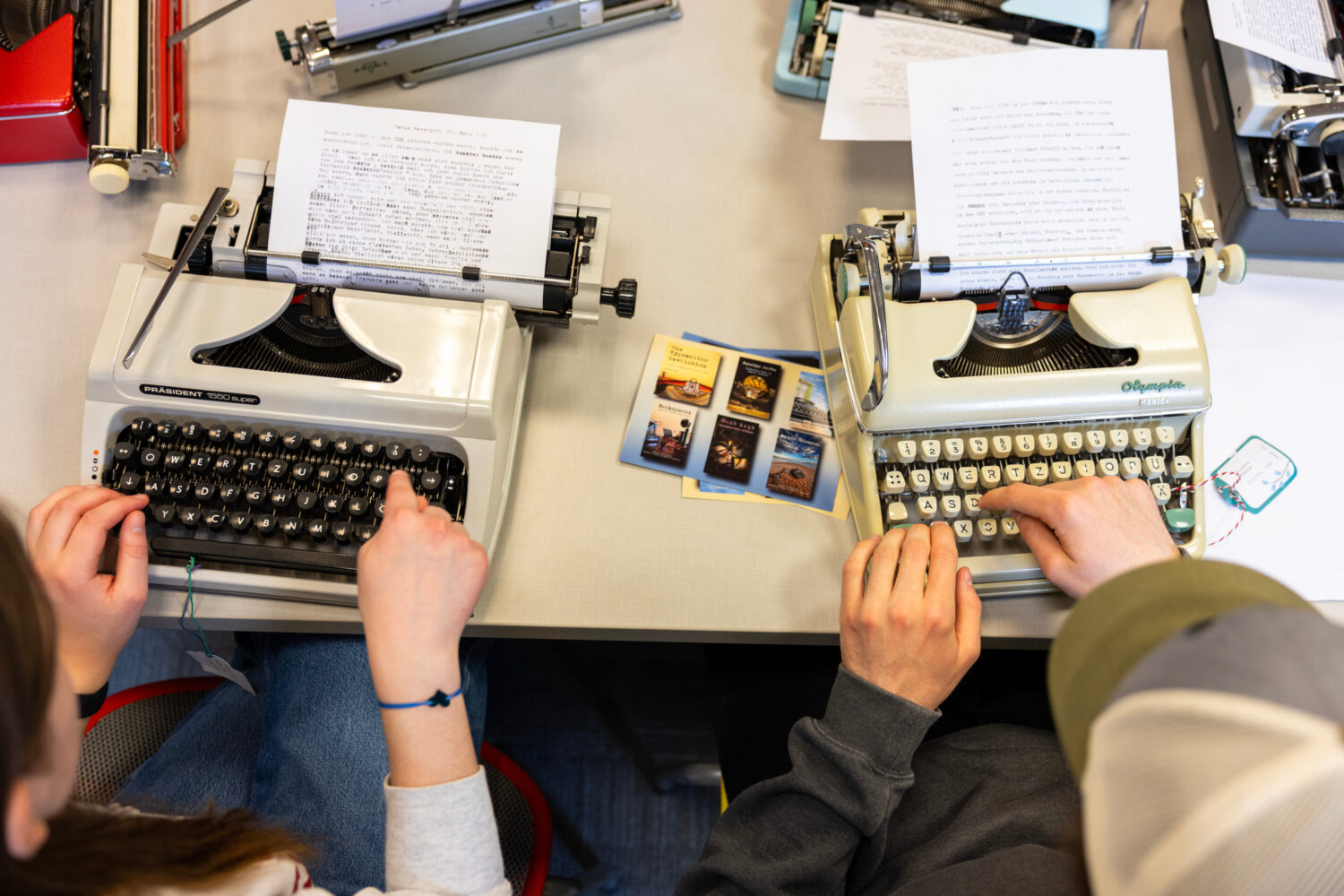 Student use typewriters to complete a writing assignment in German at Cornell University, Friday, M...