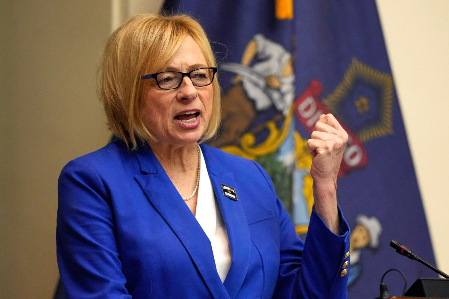 FILE - Democratic Gov. Janet Mills delivers her State of the State address, Jan. 30, 2024, at the S...