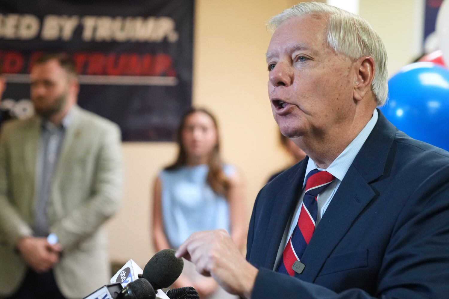 Sen. Lindsey Graham, R-S.C., speaks with supporters after filing his reelection paperwork Monday, M...
