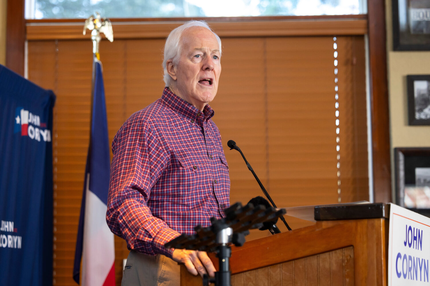 Sen. John Cornyn, R-Texas, speaks during a campaign stop in The Woodlands, Texas, Saturday, Feb. 28...