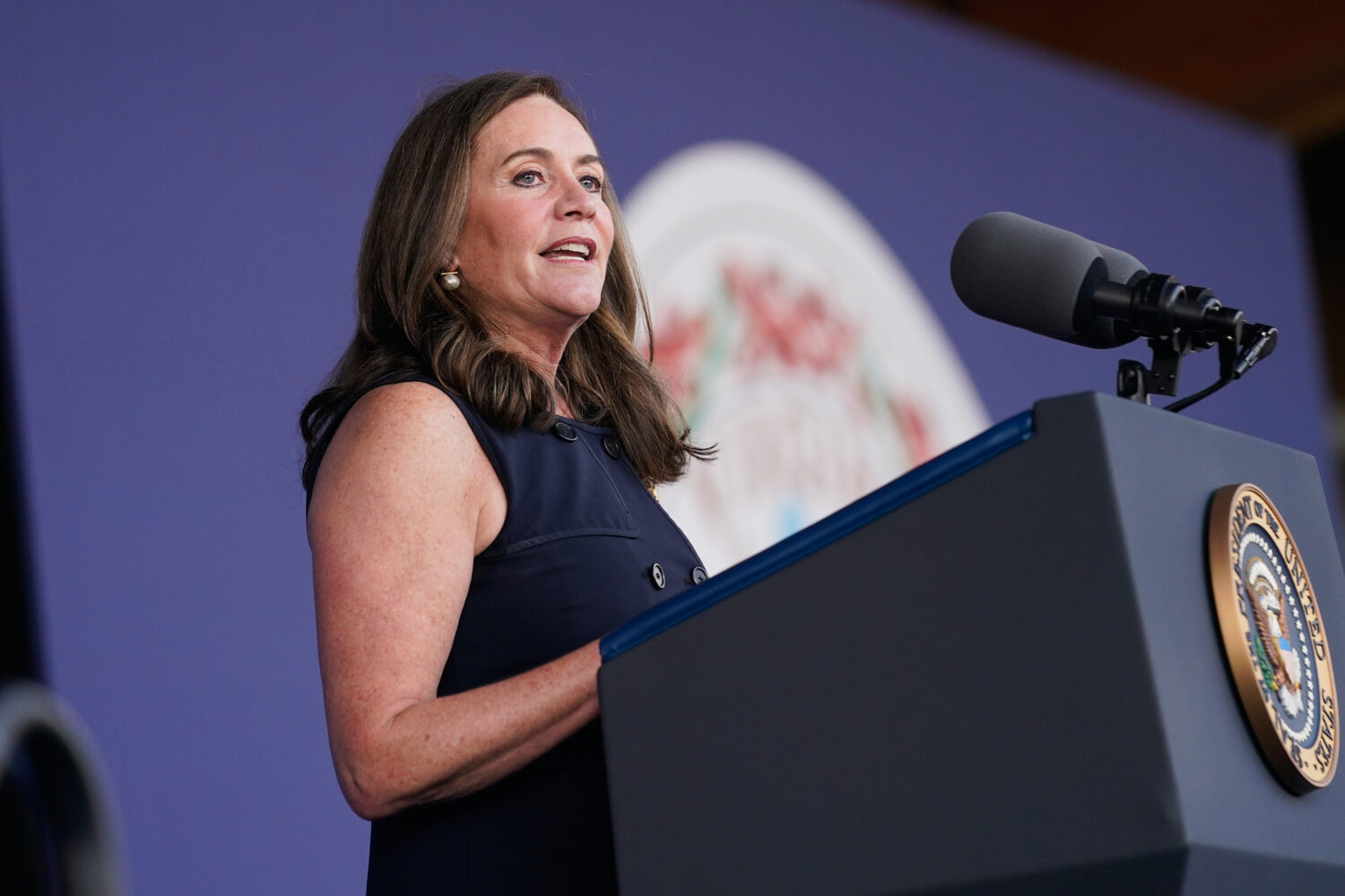 FILE - Dorothy McAuliffe speaks during a campaign event for her husband Virginia democratic guberna...