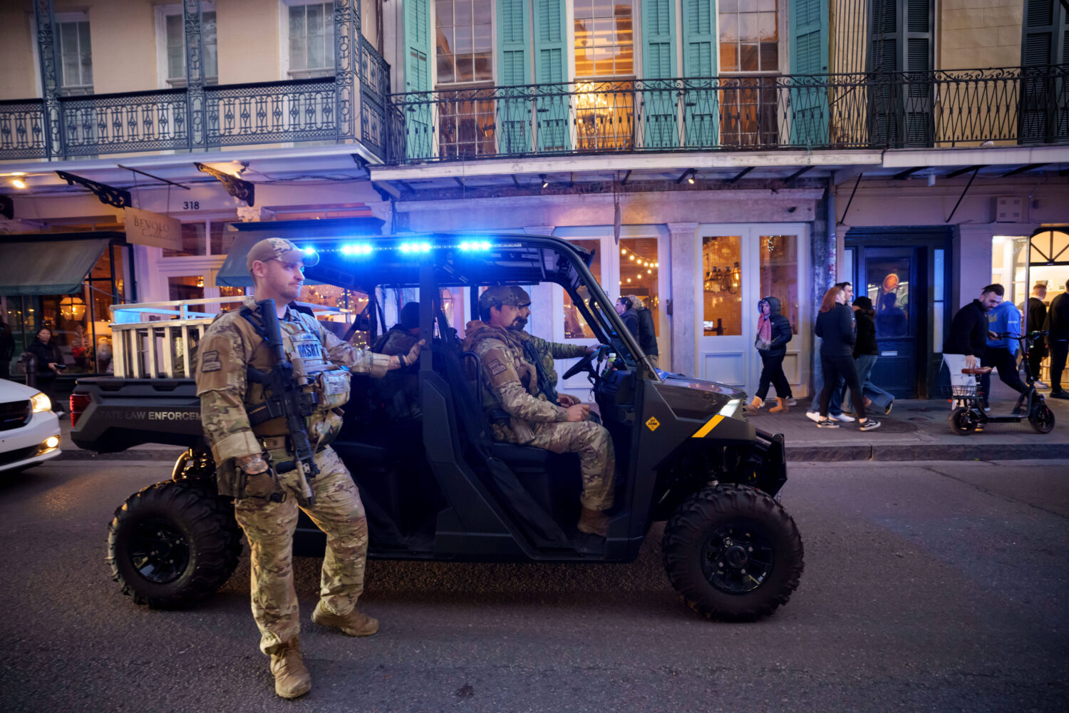 FILE - The Louisiana National Guard, military police, and Louisiana law enforcement agencies patrol...