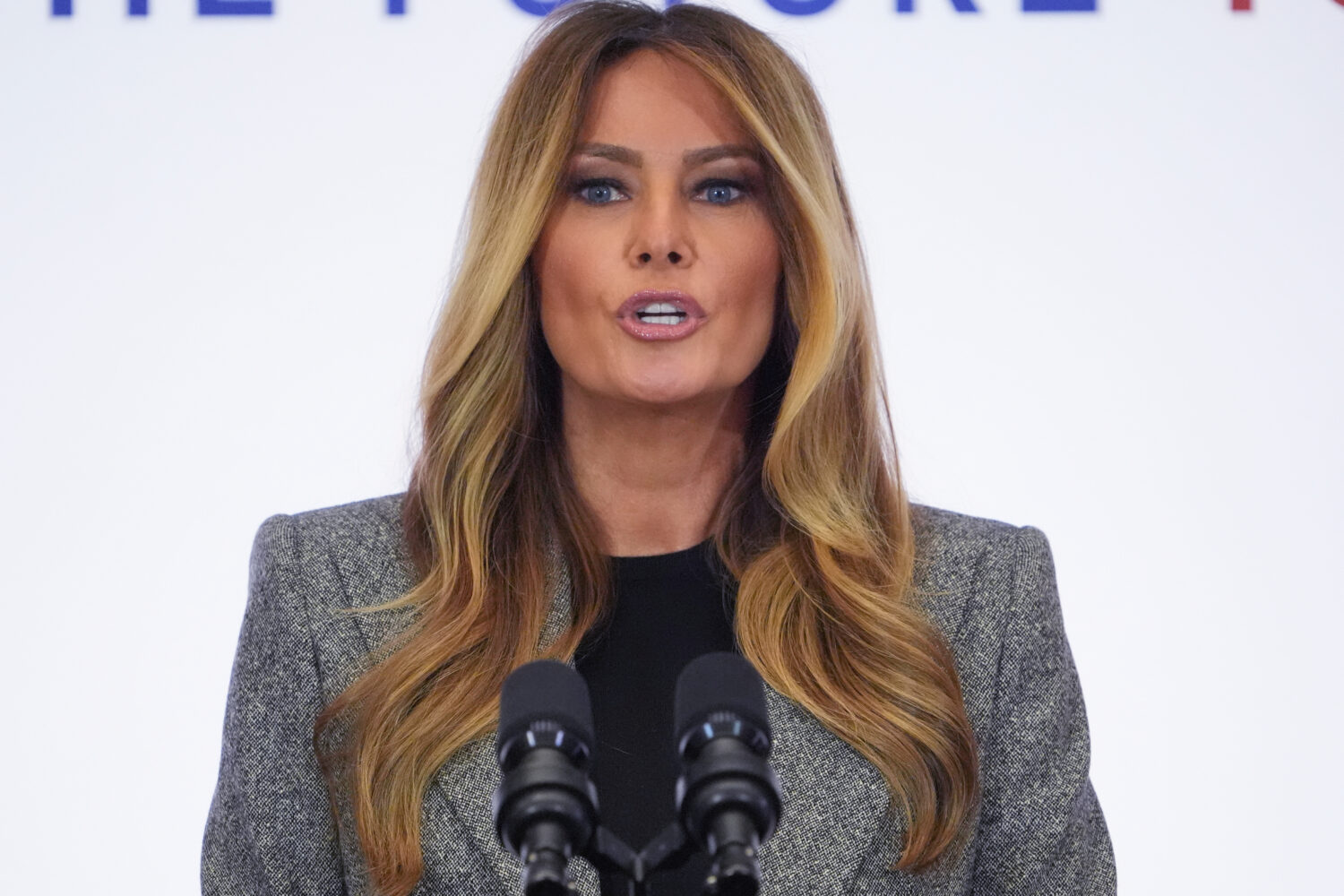 First lady Melania Trump speaks during a "Fostering the Future Together Global Coalition Summit," a...
