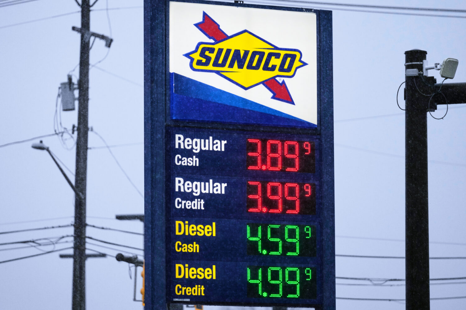 Gas prices are displayed at a gas station in Parma, Ohio, Thursday, March 26, 2026. (AP Photo/Sue O...