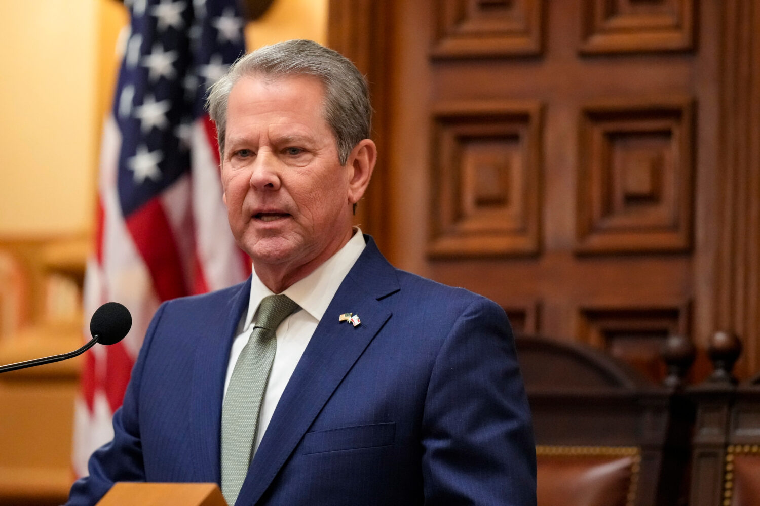 FILE - Gov. Brian Kemp speaks during the State of the State, Thursday, Jan. 15, 2026, in Atlanta. (...