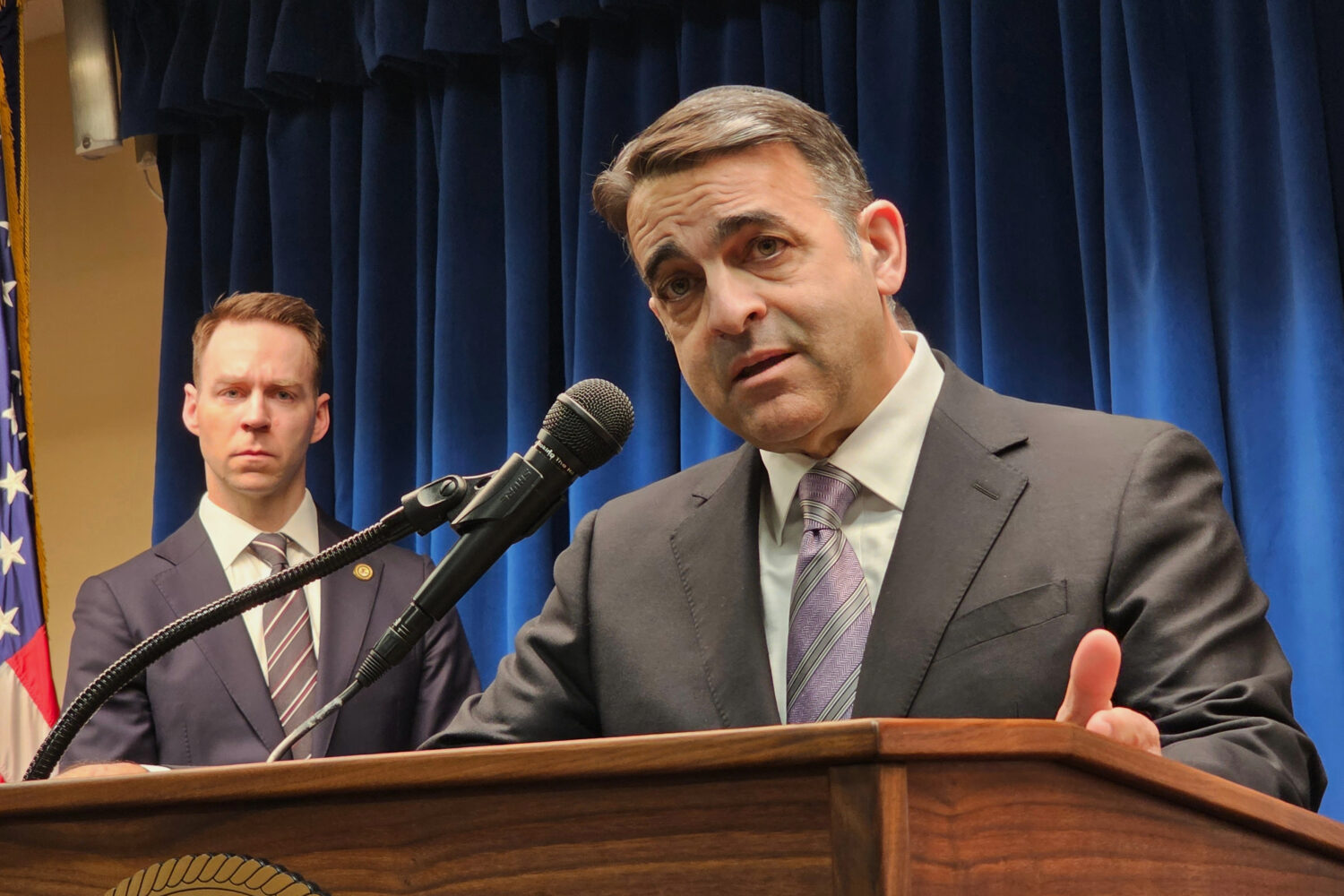 The U.S. attorney for Minnesota, Daniel Rosen, speaks with reporters during a news conference at th...