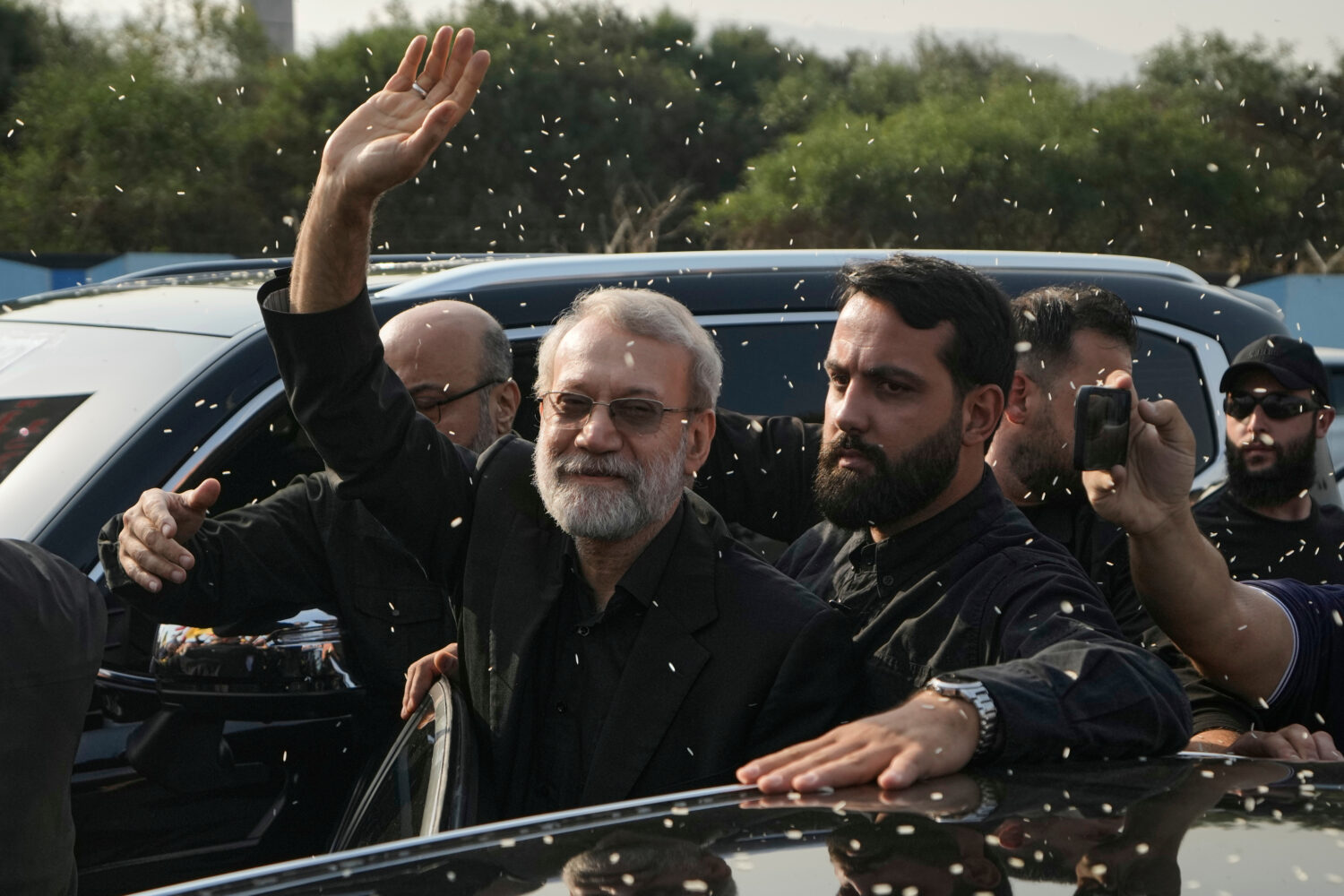 FILE - Ali Larijani, center, head of Iran's National Security Council, gestures as Hezbollah suppor...