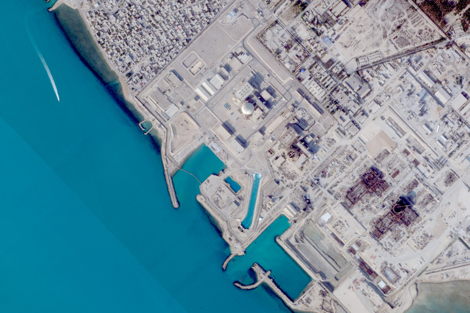 This satellite image from Planet Labs PBC shows the Bushehr Nuclear Power Plant in Bushehr, Iran, D...