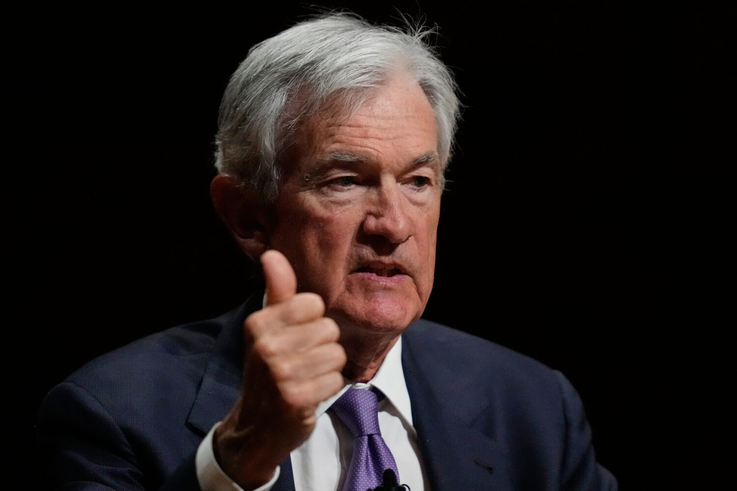 Federal Reserve Chair Jerome Powell addresses students at Harvard University, Monday, March 30, 202...