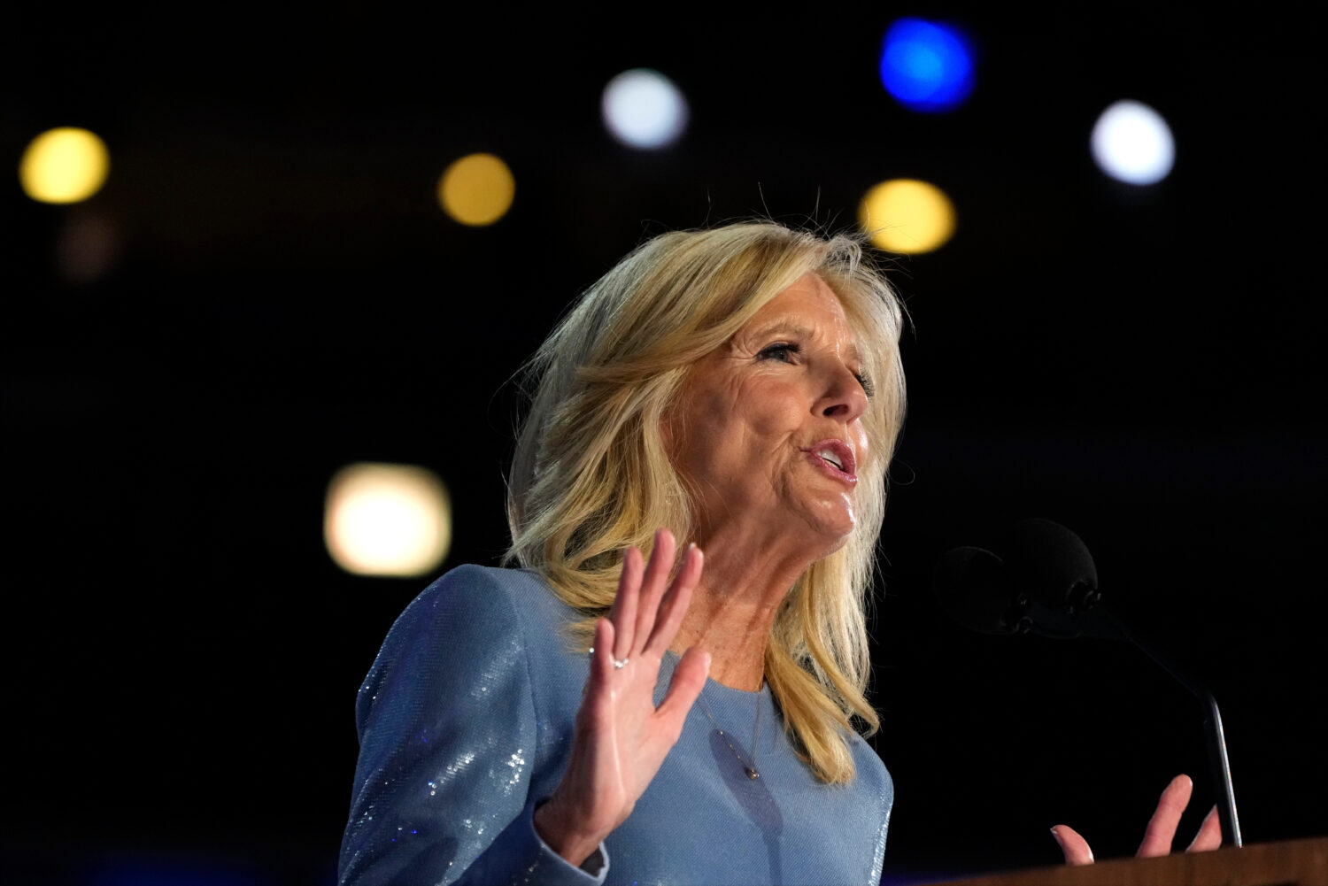 FILE - First lady Jill Biden speaks during the first day of Democratic National Convention, Aug. 19...