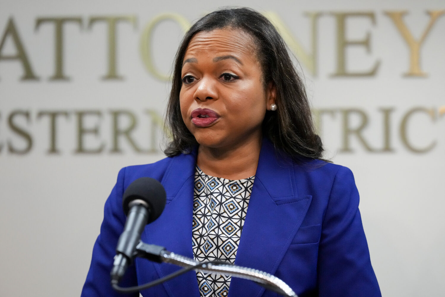 FILE - Assistant Attorney General Kristen Clarke of the Justice Department's Civil Rights Division ...