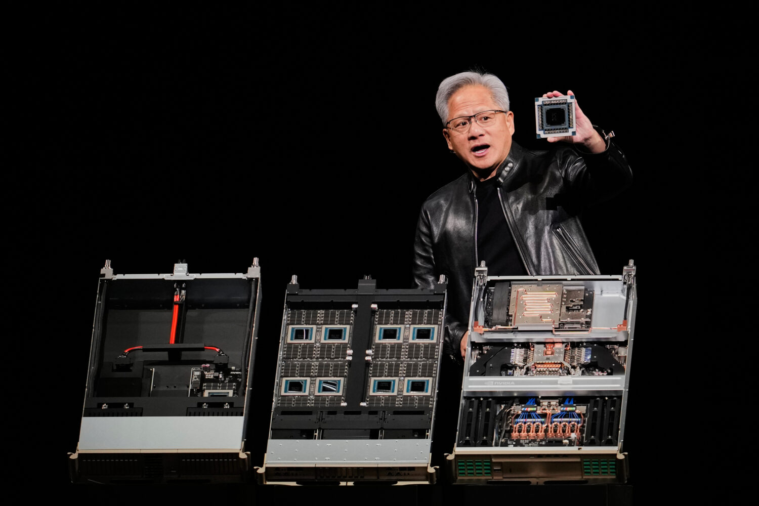 Nvidia CEO Jensen Huang speaks during an Nvidia conference focusing on artificial intelligence in S...