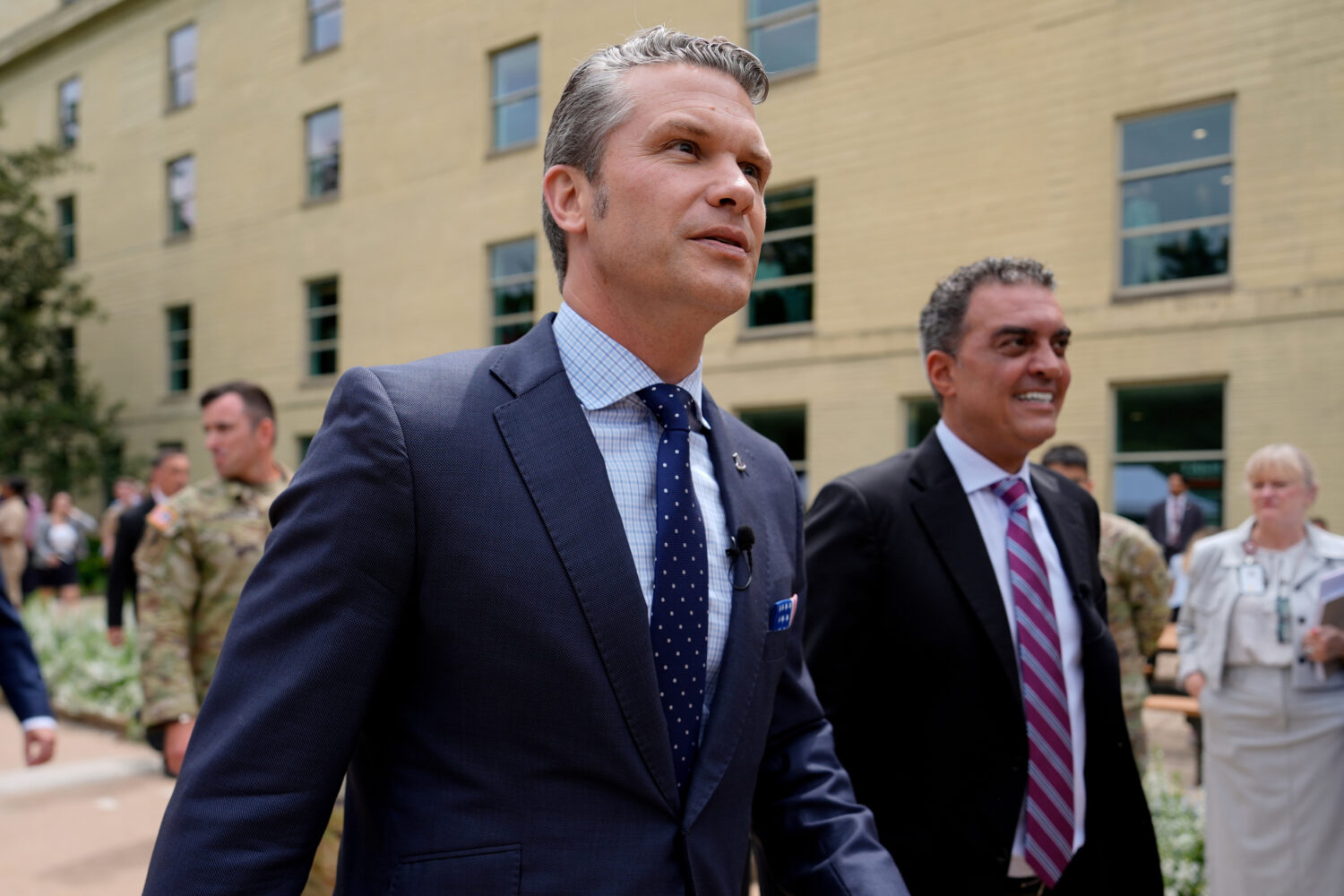 FILE- Secretary of Defense Pete Hegseth, left, and Under Secretary of Defense for Research and Engi...