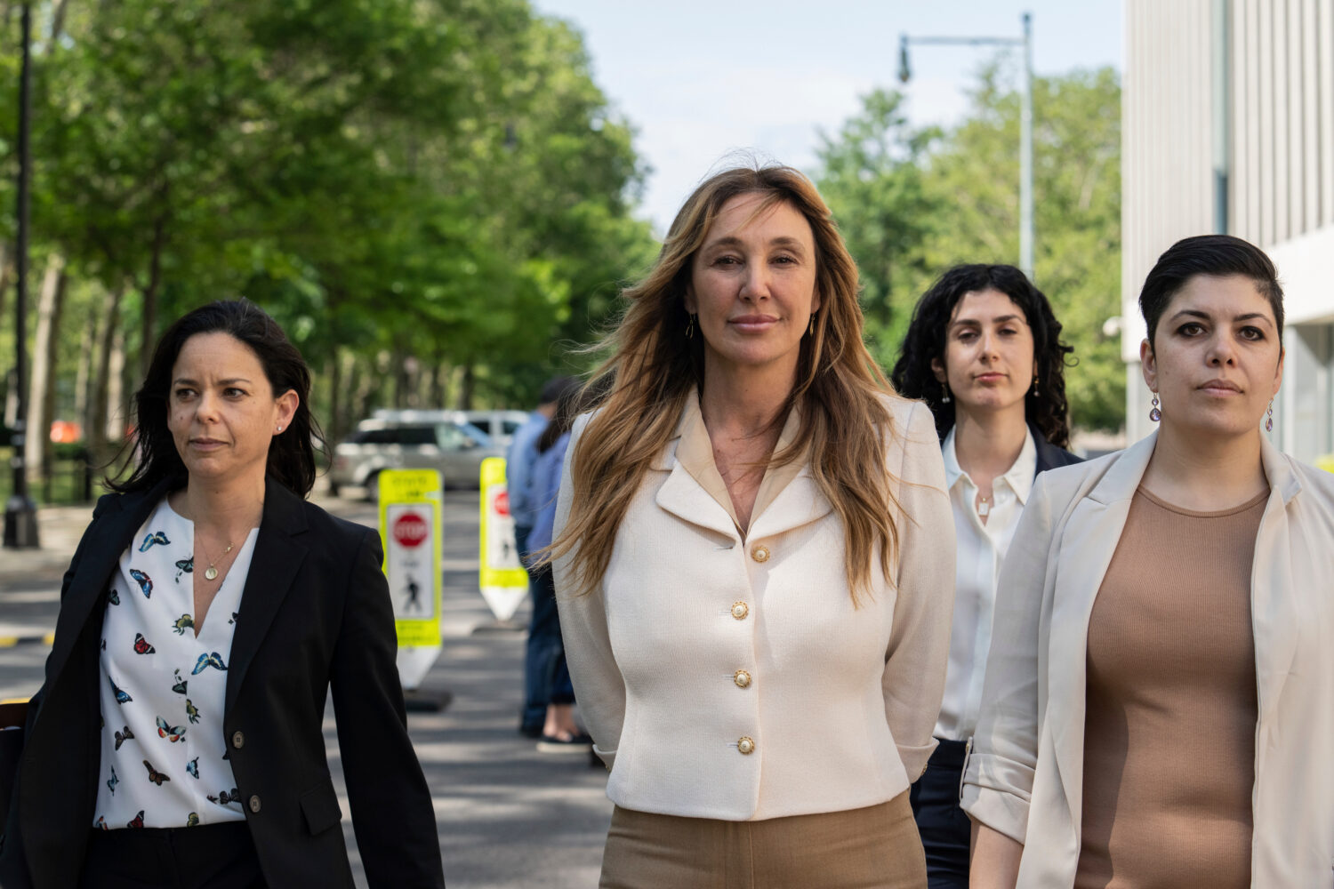 FILE - Nicole Daedone, center, founder and former CEO of OneTaste, departs Brooklyn federal court o...