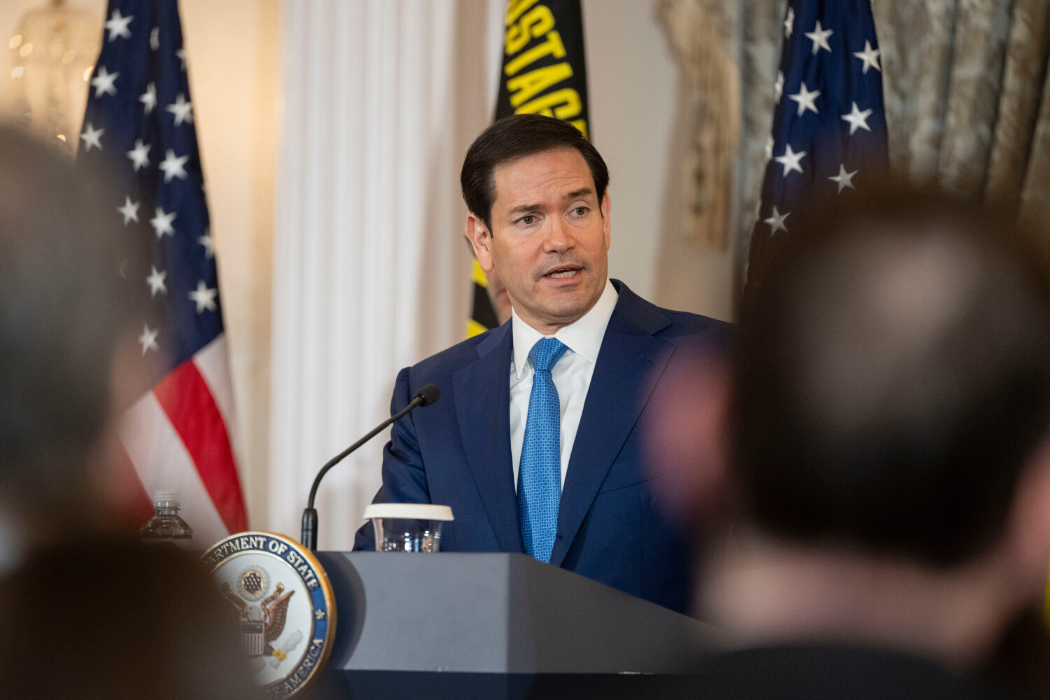 Secretary of State Marco Rubio speaks during a U.S. Hostage and Wrongful Detainee Flag Raising cere...