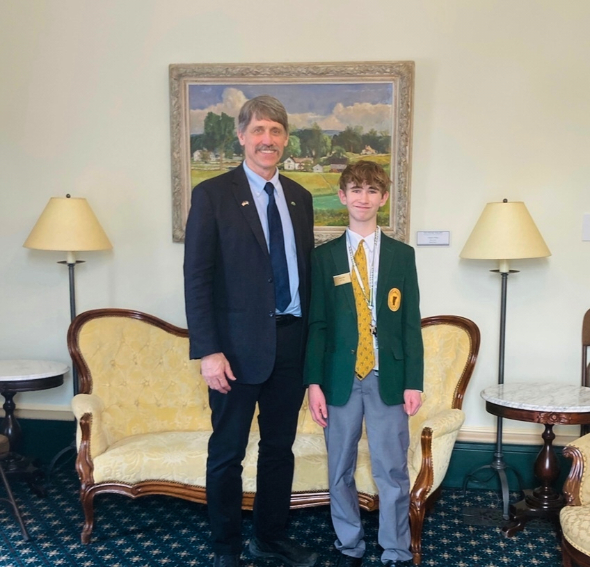 Legislative page Dean Roy is pictured with Vermont Lieutenant Governor John Rodgers on Friday, Febr...
