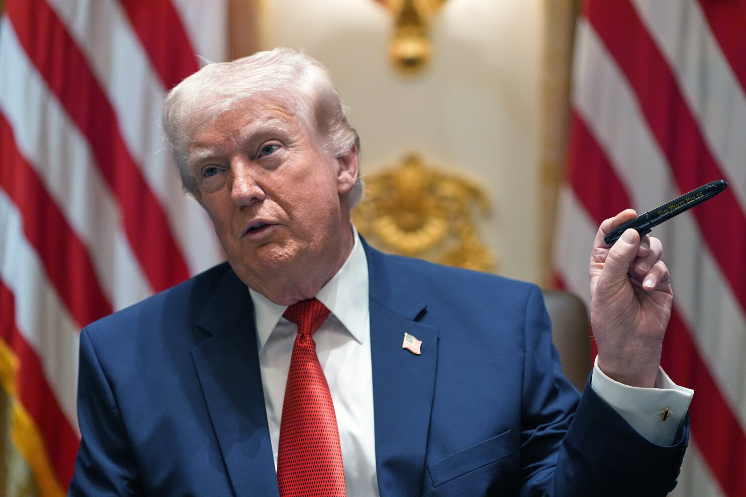 President Donald Trump speaks during a Cabinet meeting at the White House, Thursday, March 26, 2026...