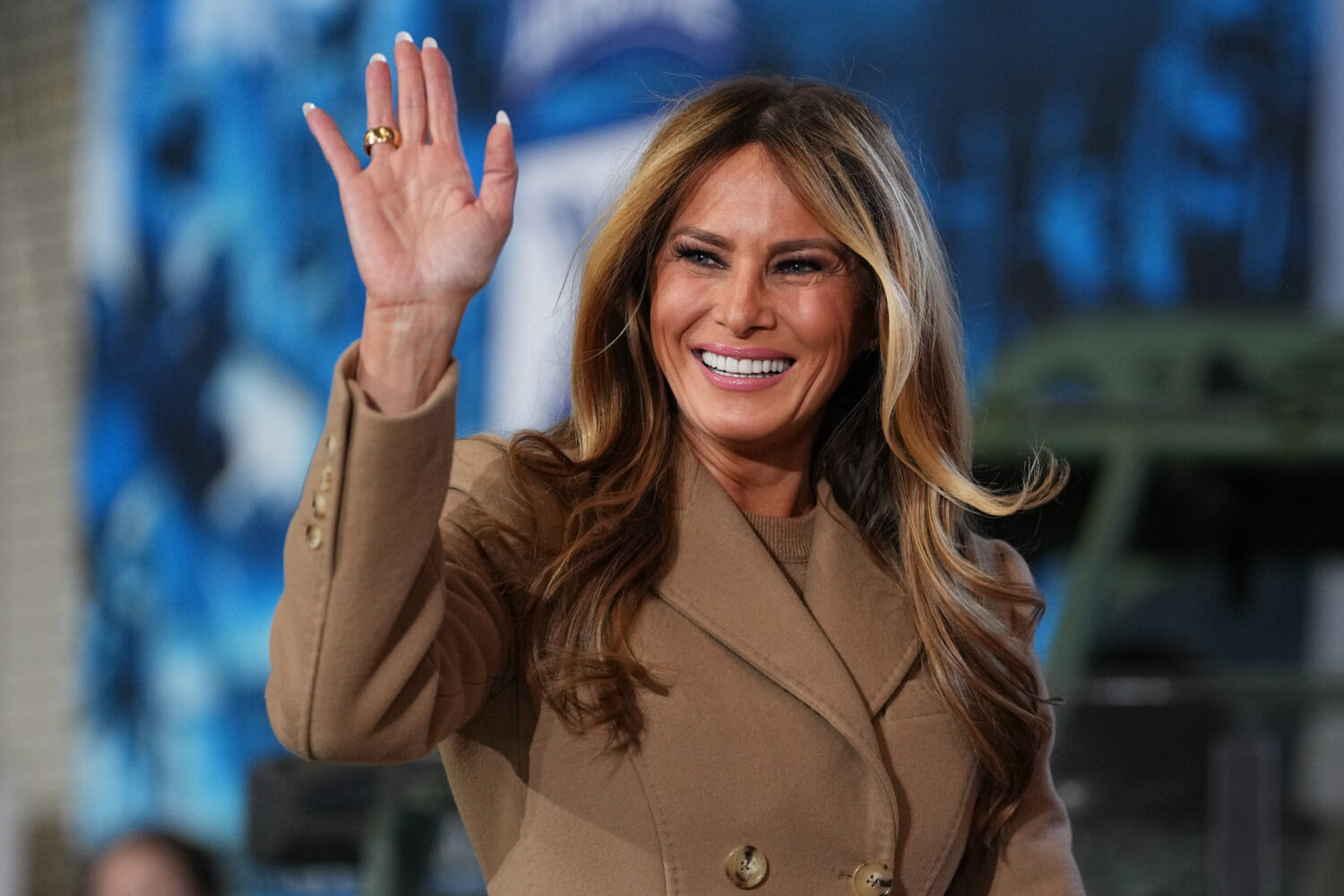 First lady Melania Trump arrives before President Donald Trump speaks to soldiers and their familie...