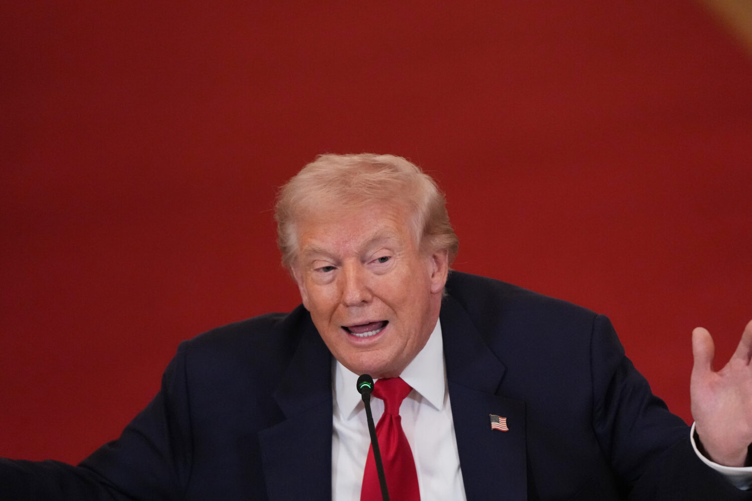 President Donald Trump speaks during a roundtable discussion on college sports in the East Room of ...