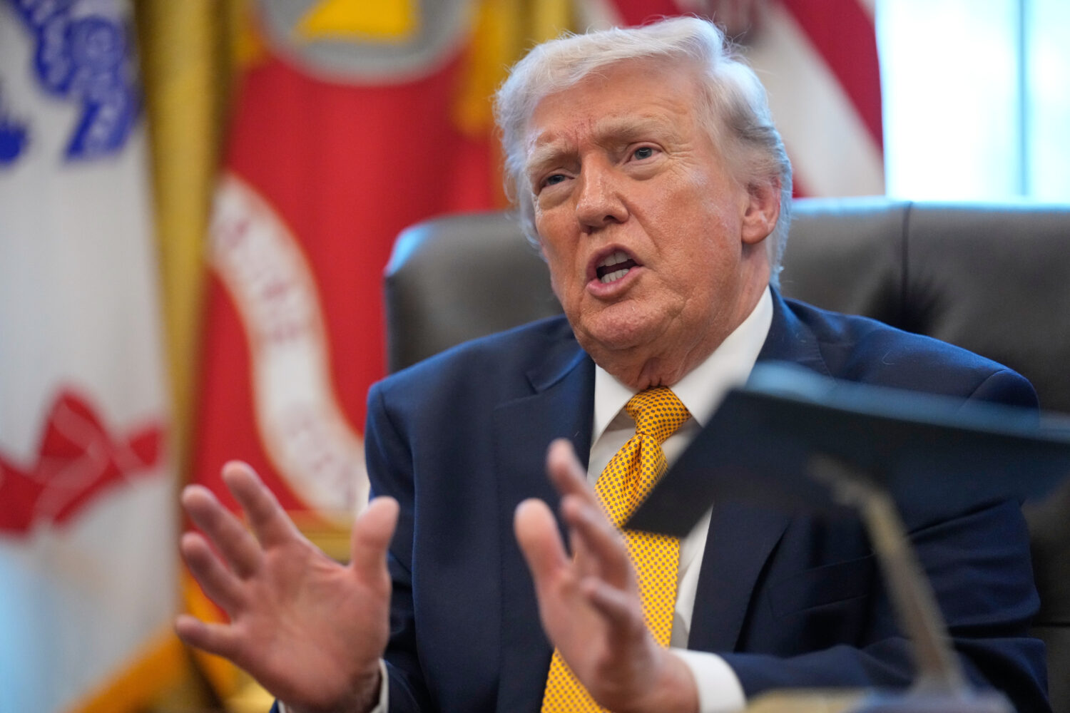 President Donald Trump speaks after signing an executive order regarding a task force on fraud in t...