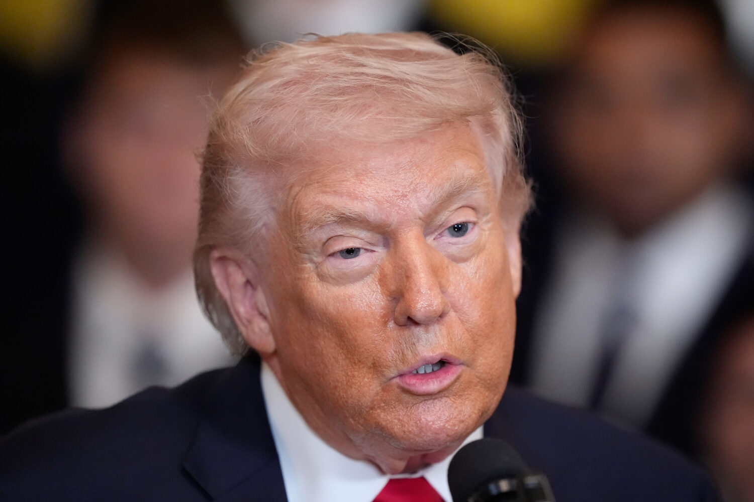 President Donald Trump speaks about the Iran war during an event to honor the 2025 Major League Soc...