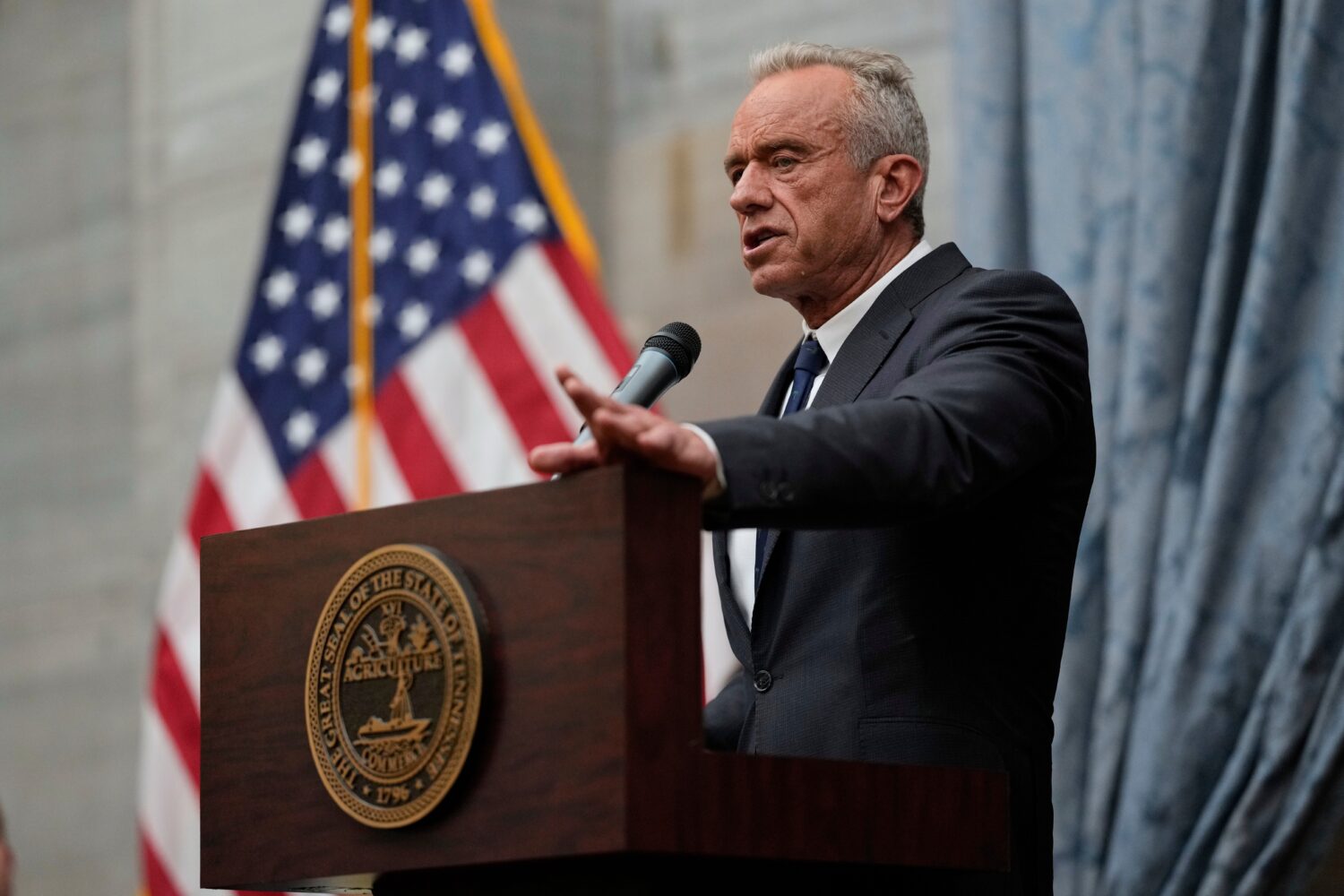 FILE - Health and Human Services Secretary Robert F. Kennedy, Jr., speaks during the Take Back Your...