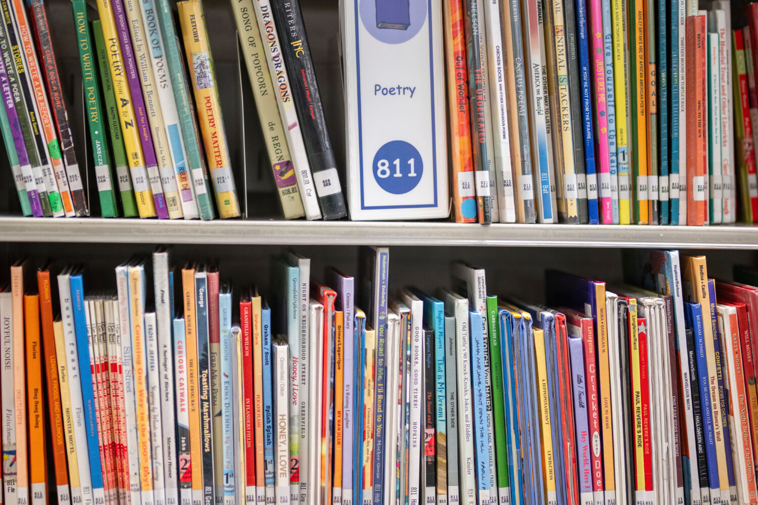 FILE - Books sit on shelves in an elementary school library in suburban Atlanta, on Friday, Aug. 18...
