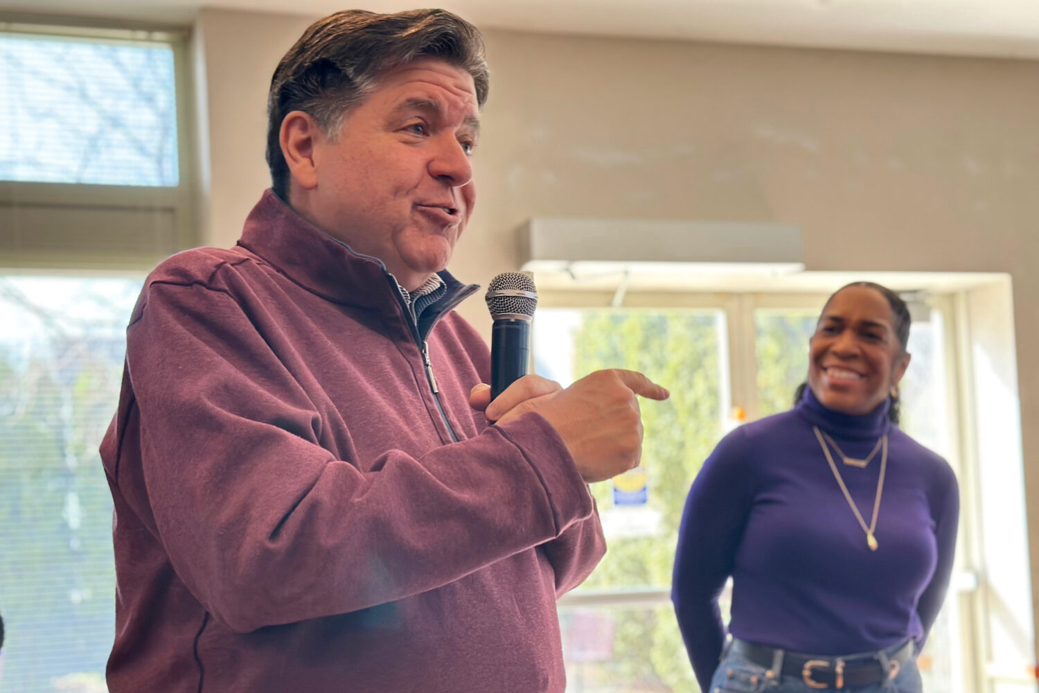 Illinois Gov. JB Pritzker, campaigns for Lt. Gov. Juliana Stratton, who is running for an open U.S....
