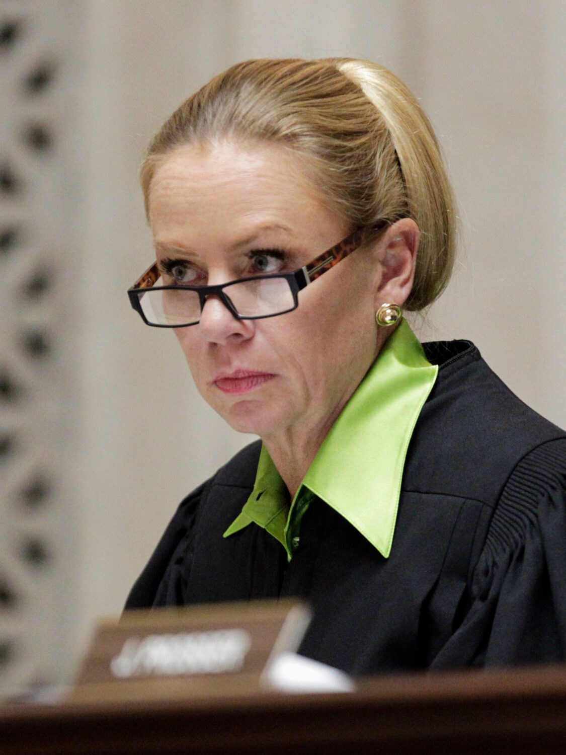 FILE - Wisconsin Supreme Court Justice Annette Ziegler listens to arguments at the Supreme Court in...