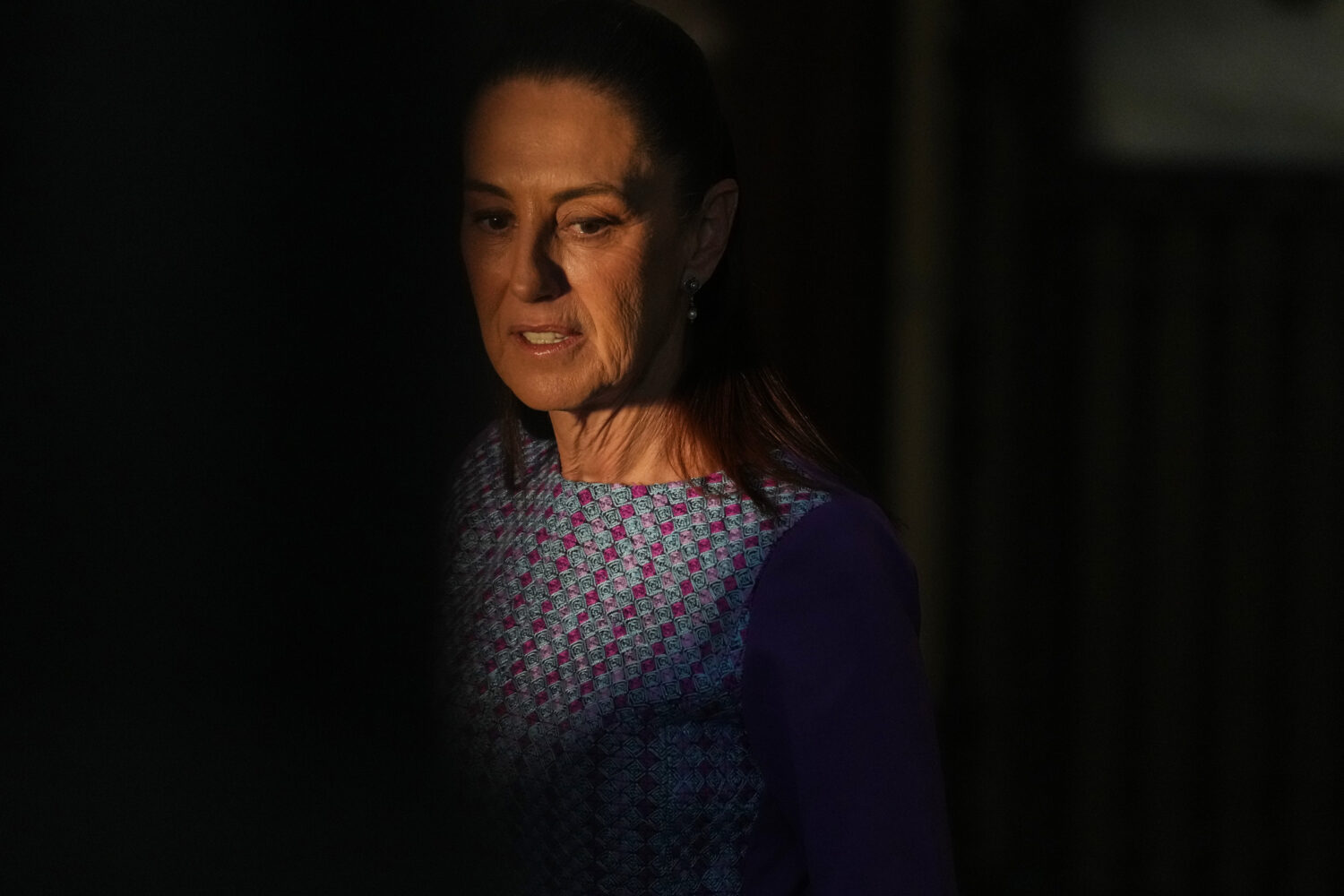 Mexican President Claudia Sheinbaum arrives at the National Palace to give her daily morning press ...