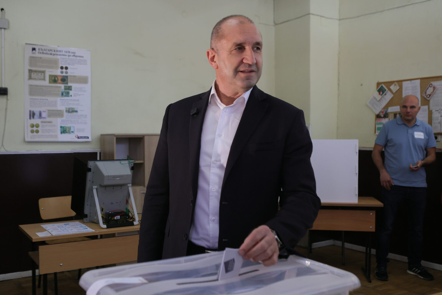 Former Bulgarian President Rumen Radev casts his vote at a polling station in Sofia, Bulgaria, Sund...