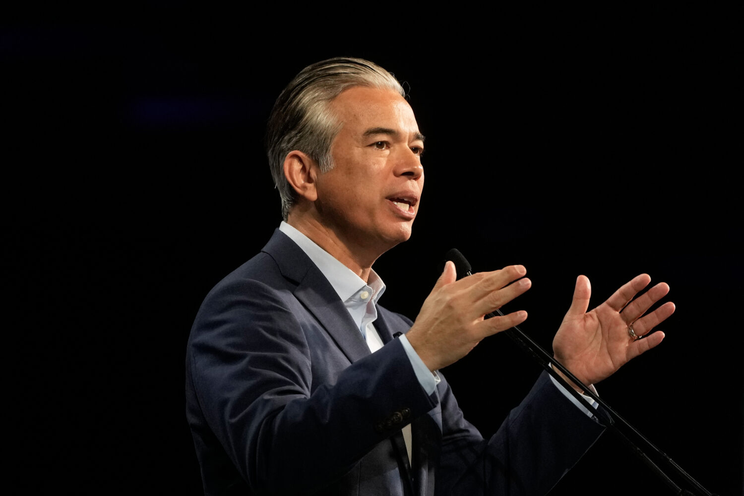 FILE - California Attorney General Rob Bonta speaks at the 2026 California Democratic Party State C...