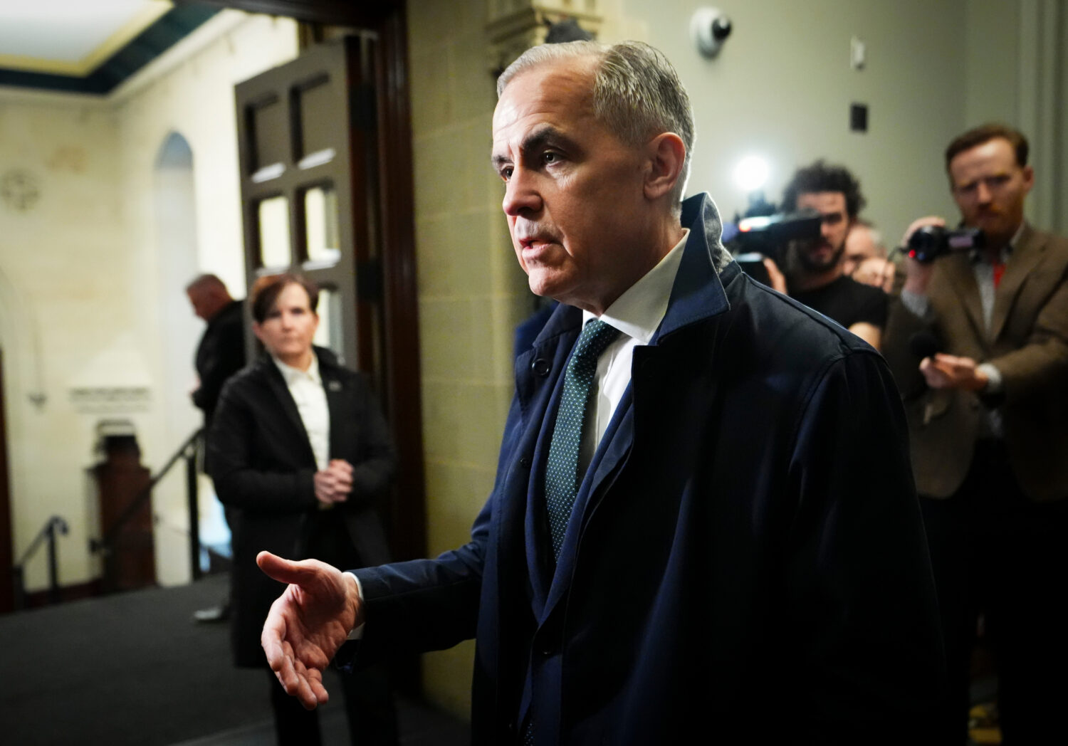 Prime Minister Mark Carney arrives on Parliament Hill in Ottawa on Wednesday, April 22, 2026. (Sean...