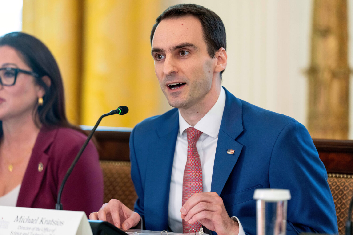 FILE - White House director of Science and Technology Policy Michael Kratsios speaks during a meeti...