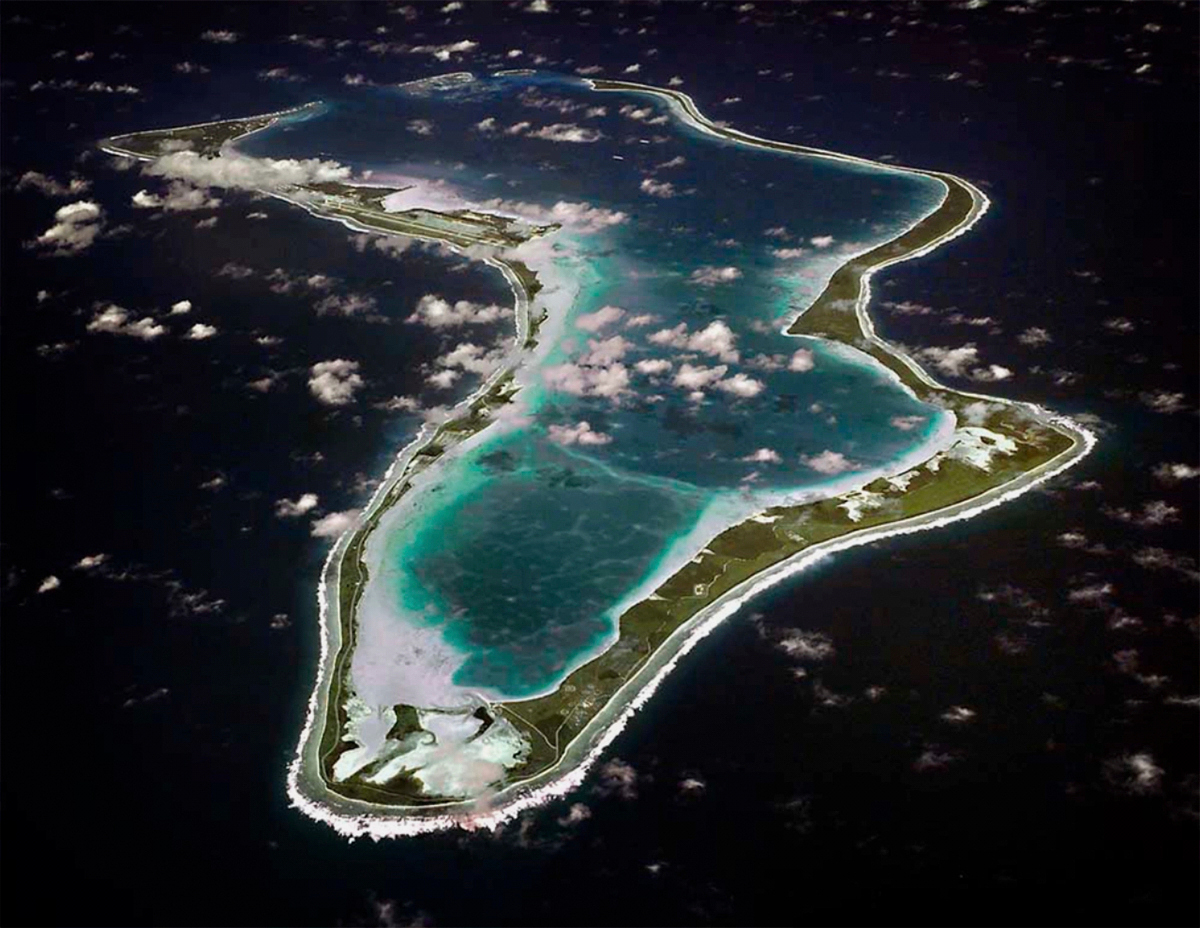 FILE - This image released by the U.S. Navy shows an aerial view of Diego Garcia in the Chagos Isla...