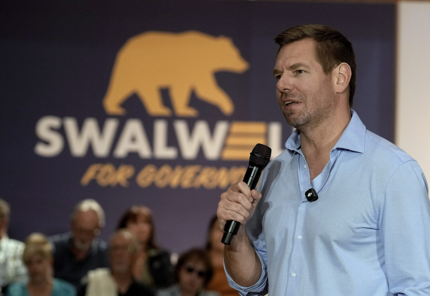 California gubernatorial candidate, Rep. Eric Swalwell, D-CA appears at a town hall meeting in Sacr...