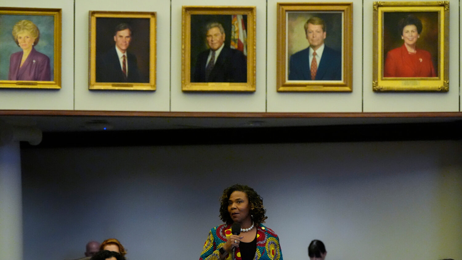 Sen, Tracie Davis speaks during debate on SB 8-D, a redistricting bill, during a special session of...