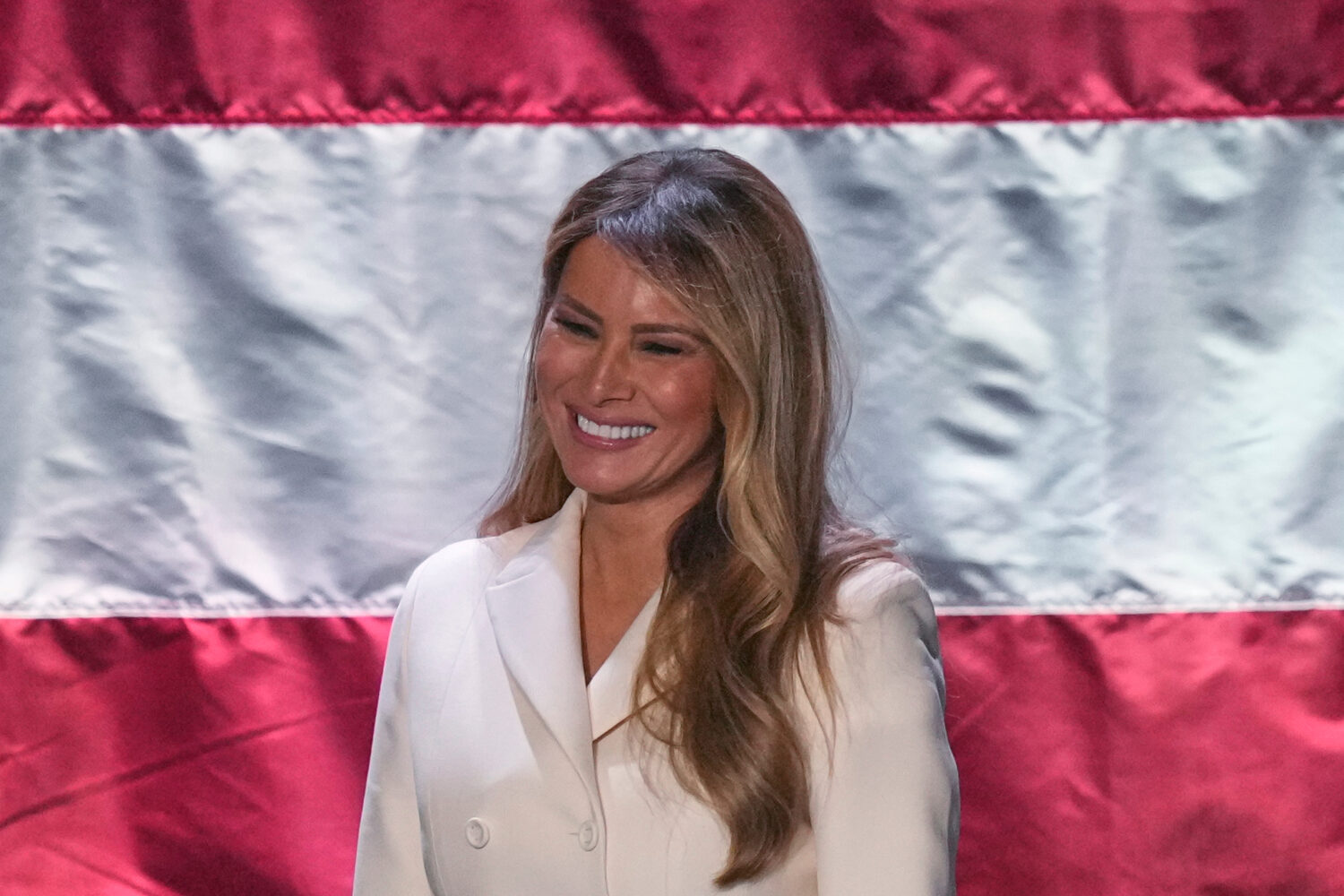 First lady Melania Trump smiles during the 113th Annual First Lady's Luncheon, Thursday, April 23, ...